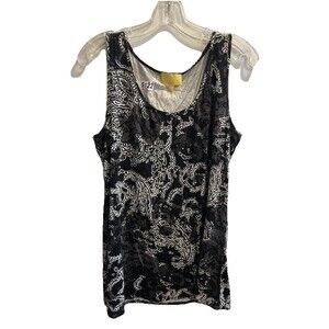 Liz Lange Paisley Black White Tank Top Skirt Set Womens L Comfort Leisure NWOT